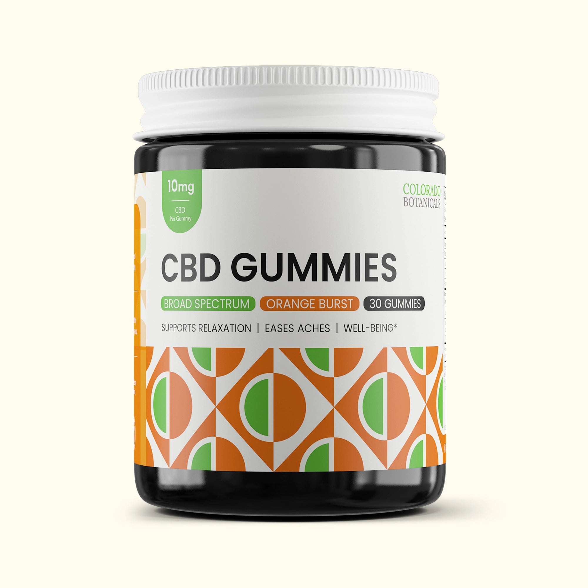 Colorado Botanicals 10mg CBD Gummies for Pain Anxiety Sleep Organic Vegan Gluten-Free Gummy Front View Orange Flavor