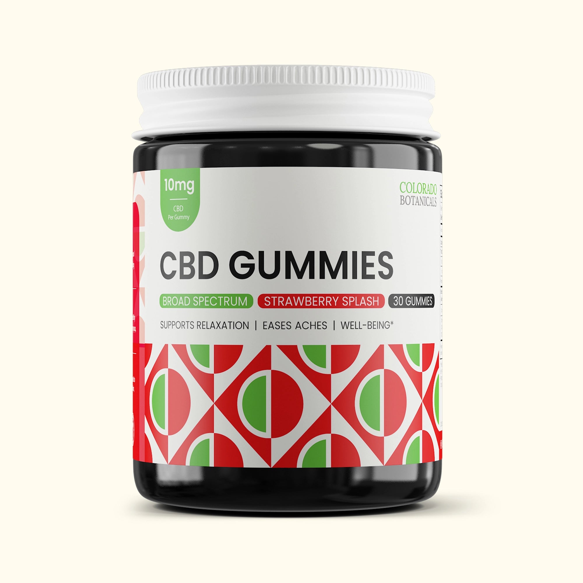Colorado Botanicals 10mg CBD Gummies for Pain Anxiety Sleep Organic Vegan Gluten-Free Gummy Front View Strawberry Flavor