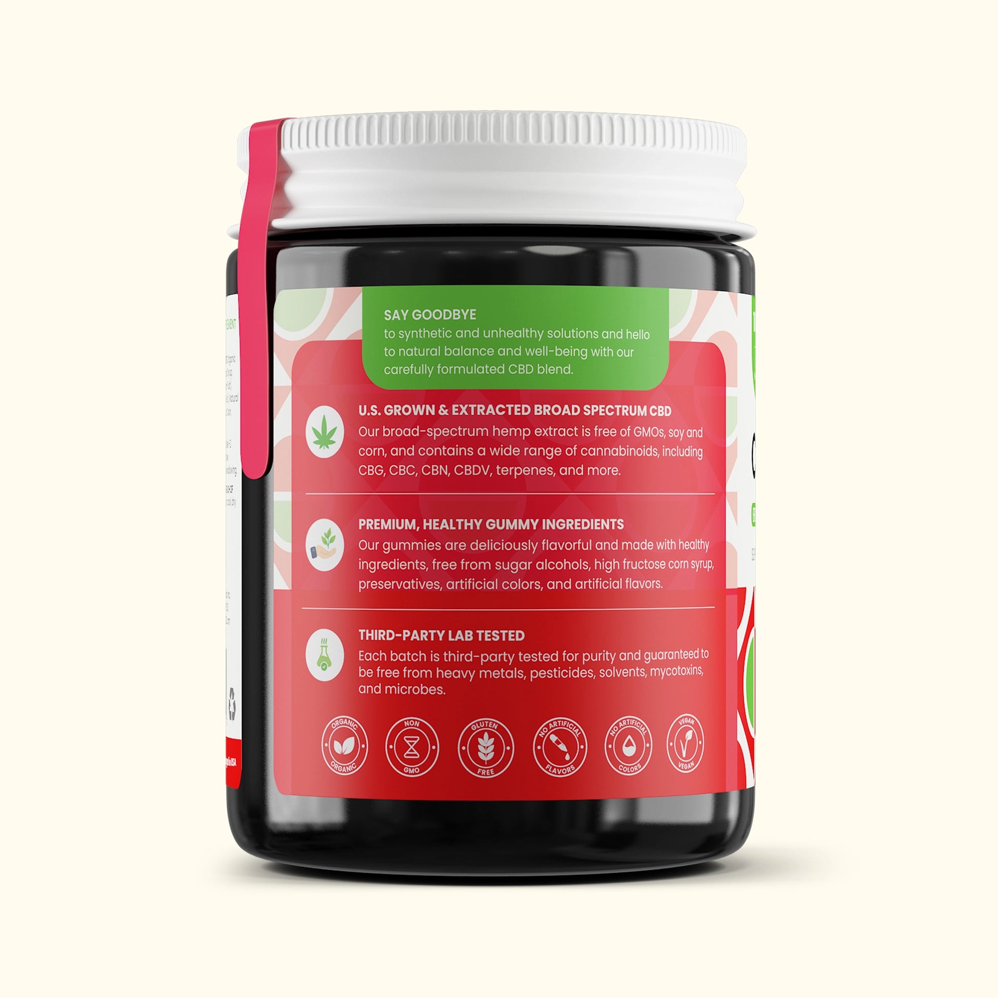 Colorado Botanicals 10mg CBD Gummies for Pain Anxiety Sleep Organic Vegan Gluten-Free Gummy Side View Strawberry Flavor