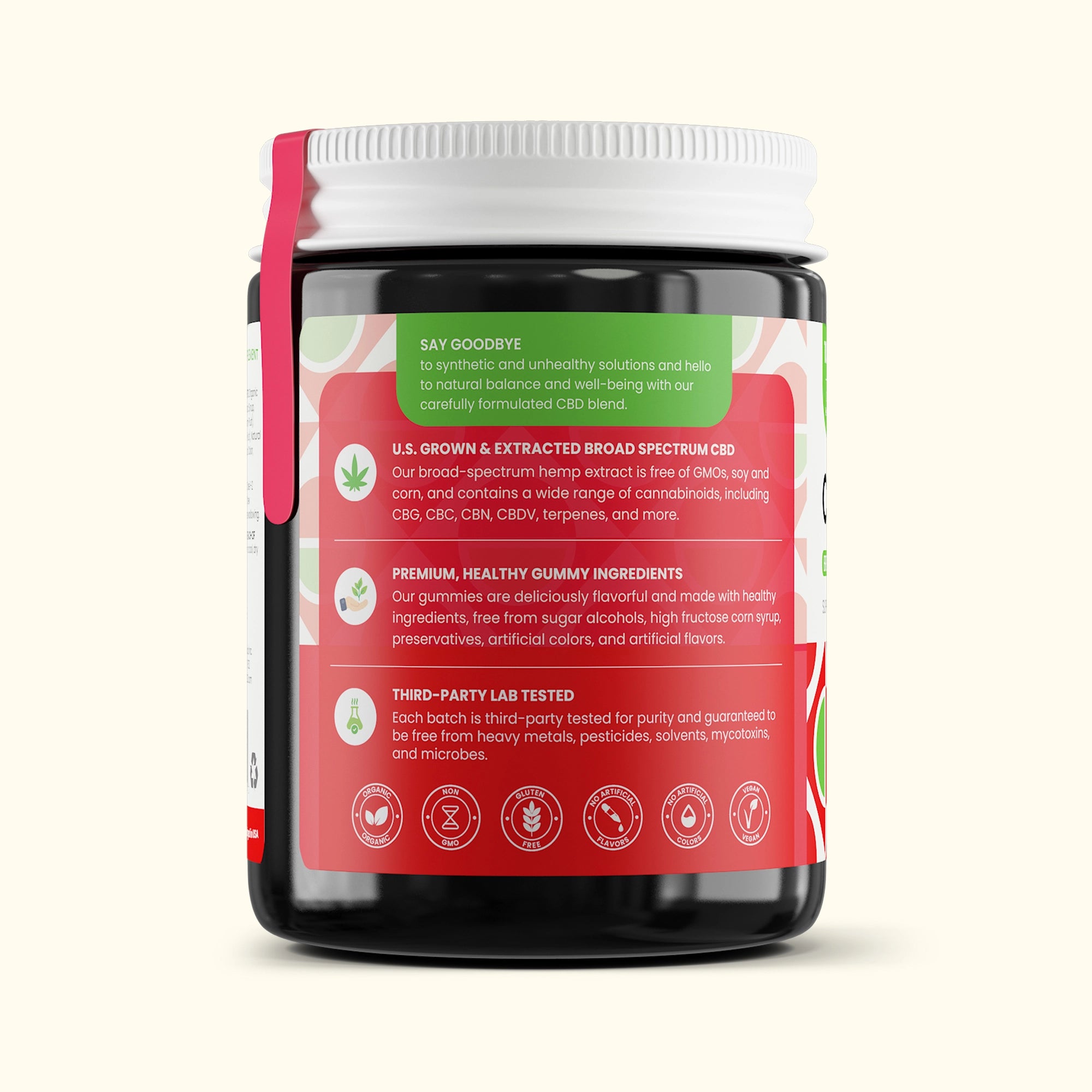 Colorado Botanicals 10mg CBD Gummies for Pain Anxiety Sleep Organic Vegan Gluten-Free Gummy Side View Strawberry Flavor