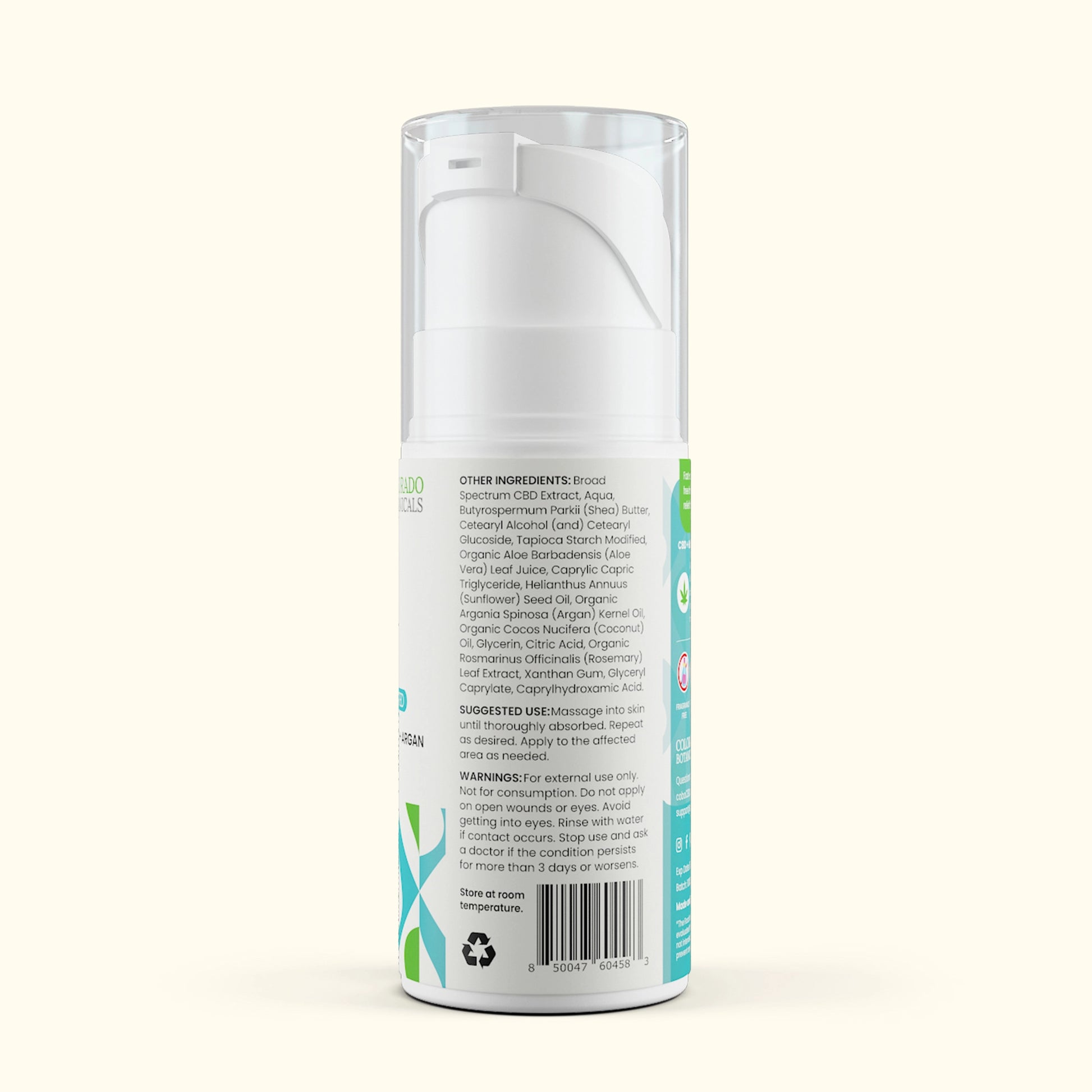1,000mg Relief CBD Cream from Colorado Botanicals side view showing ingredients