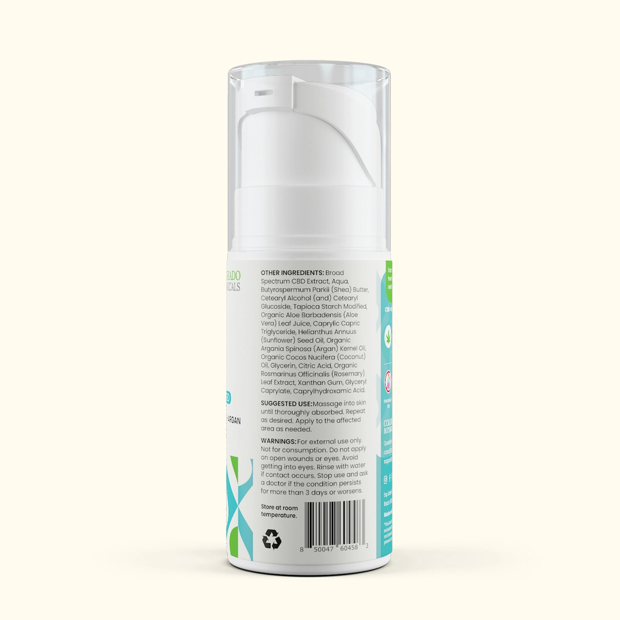1,000mg Relief CBD Cream from Colorado Botanicals side view showing ingredients