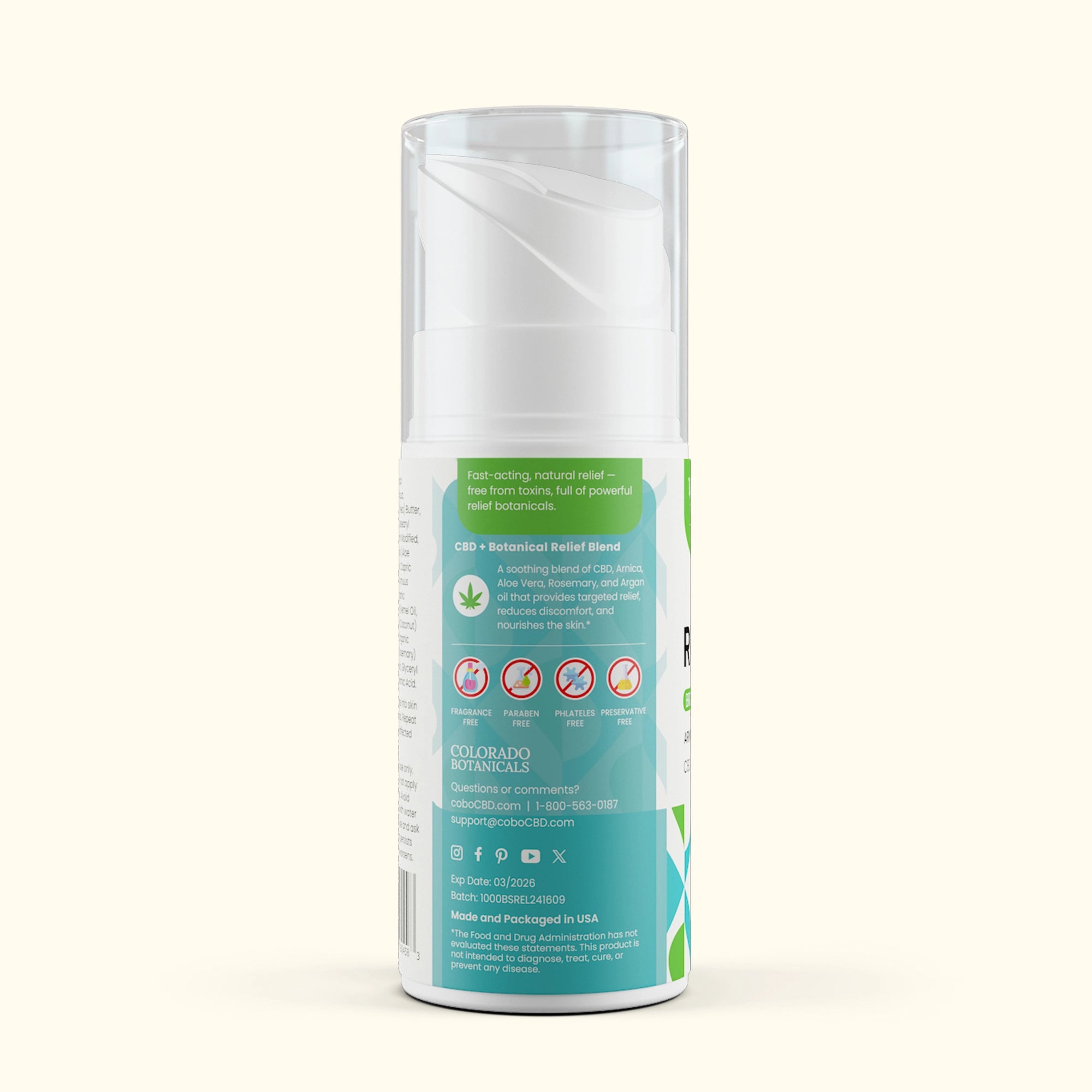1,000mg Relief CBD Cream Pump - Colorado Botanicals