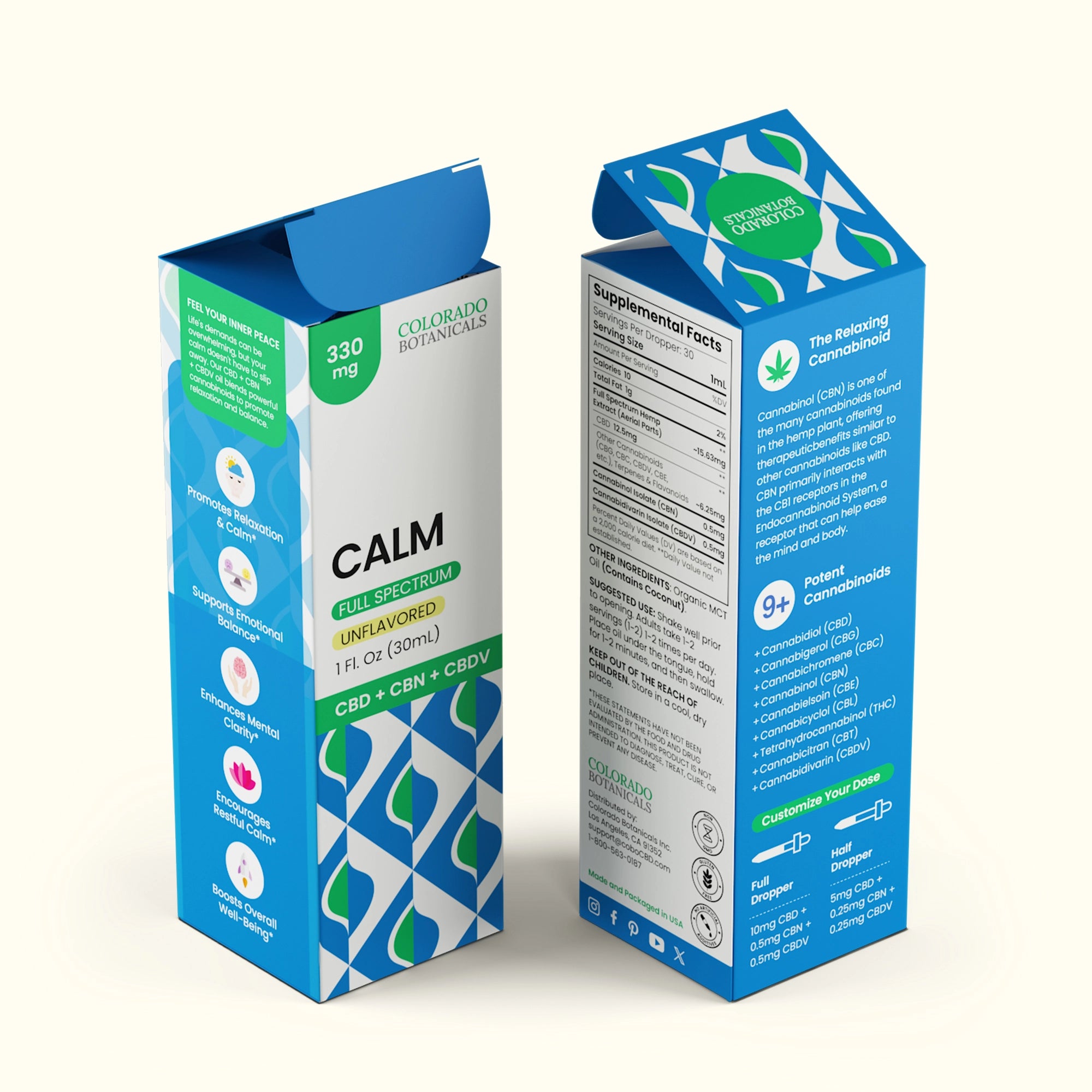 Calm 330mg CBN + CBDV + Full Spectrum CBD Oil - Colorado Botanicals