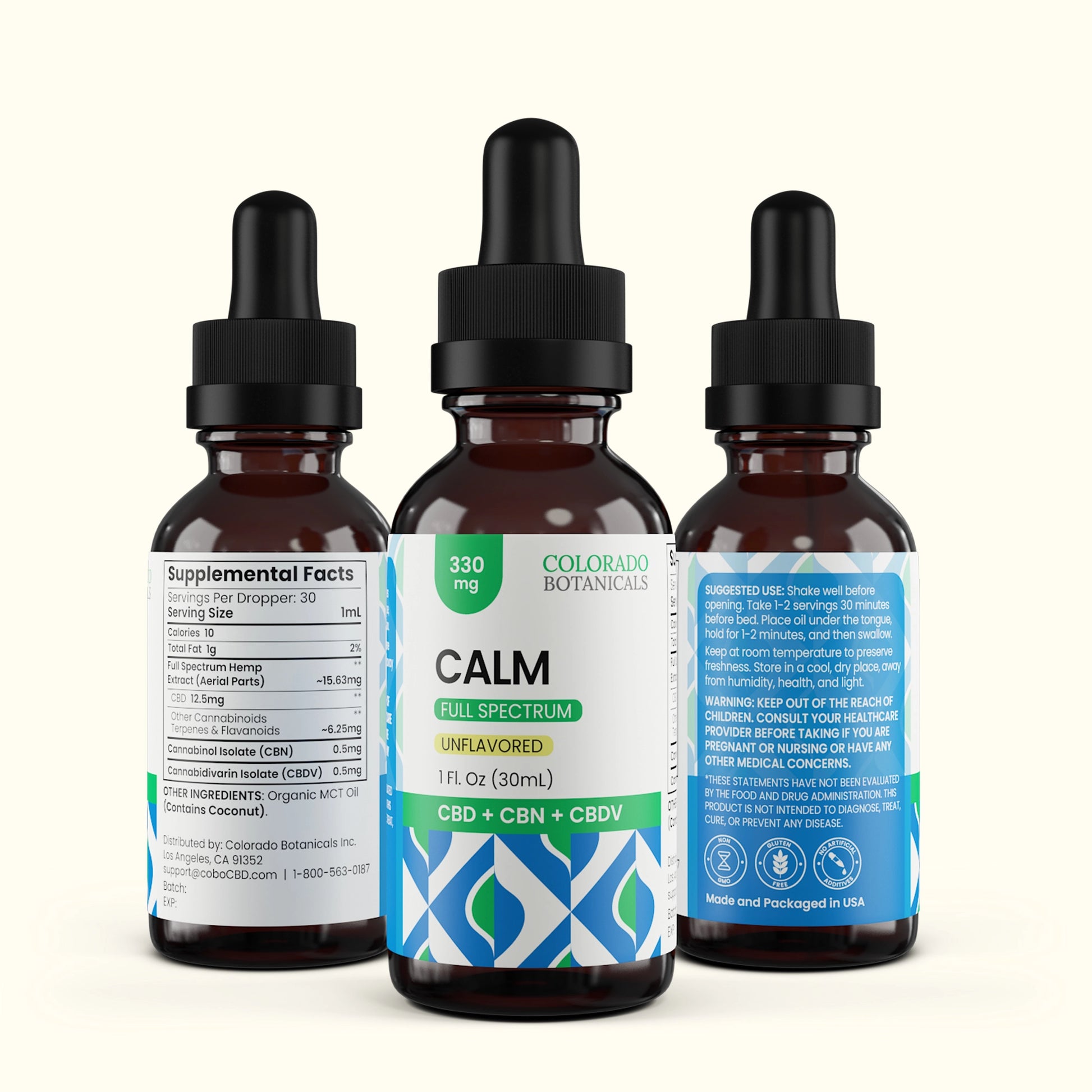 Calm 330mg CBN + CBDV + Full Spectrum CBD Oil - Colorado Botanicals