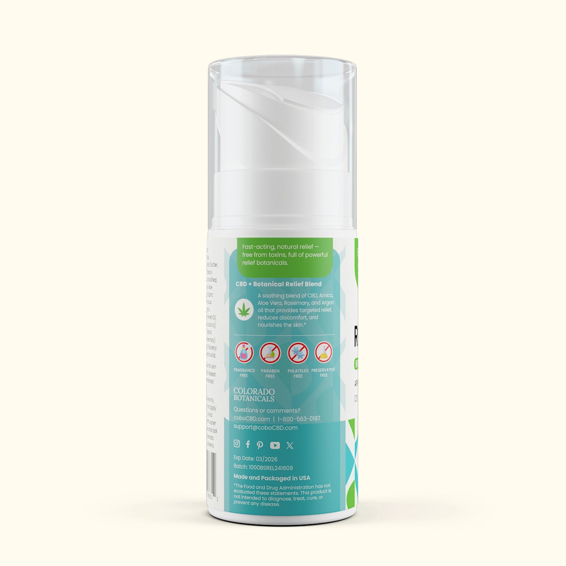 500mg Relief CBD Cream Pump - Colorado Botanicals