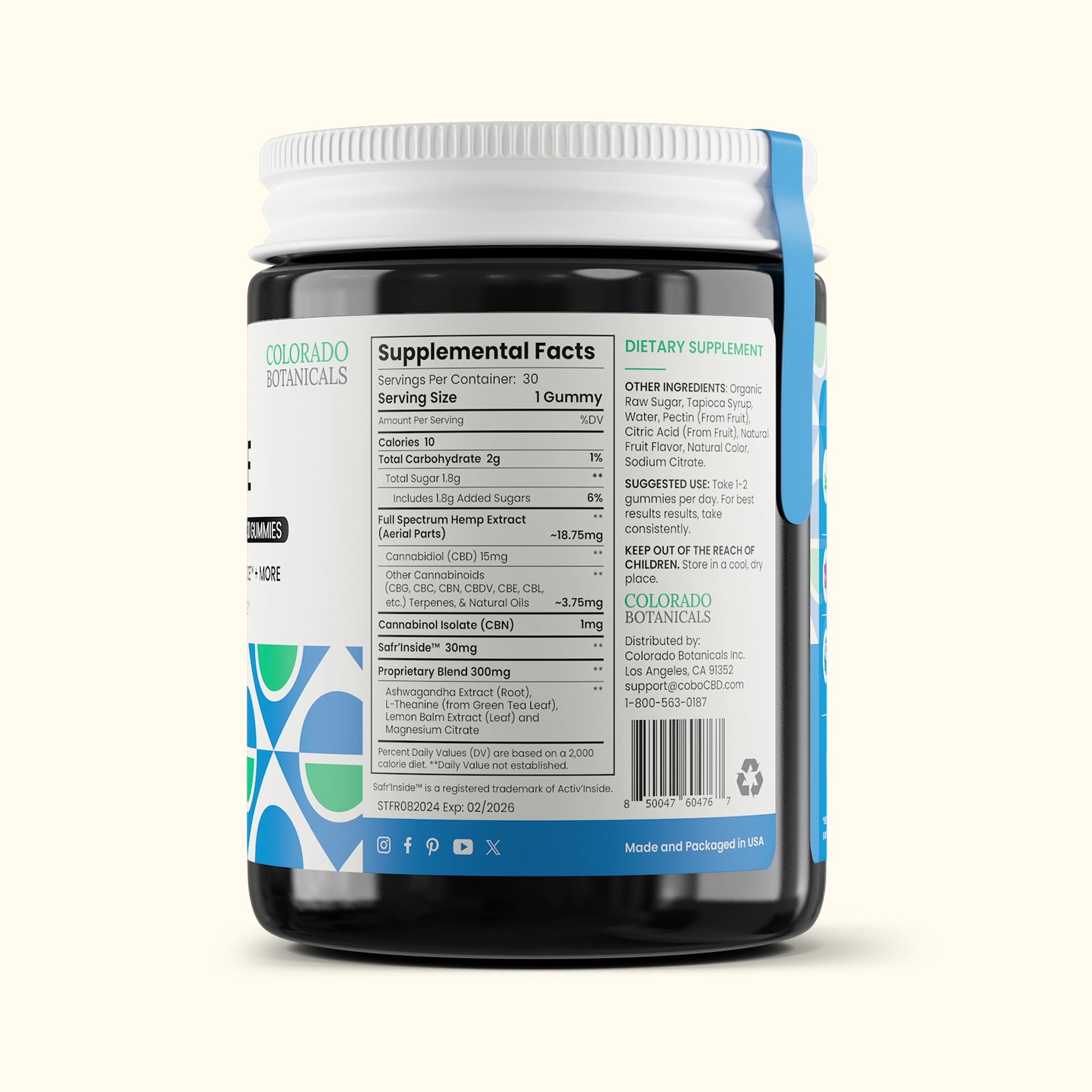 Colorado Botanicals CBD Gummies for Anxiety Stress-Free Supplemental Facts